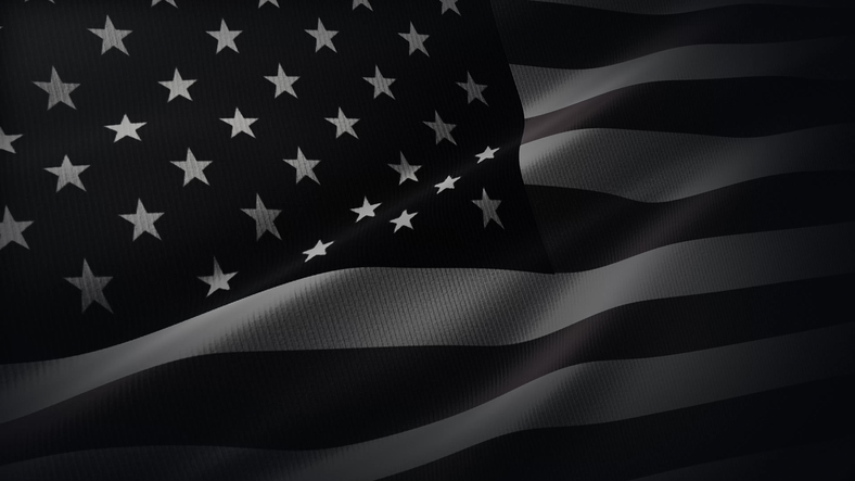 Flag of United States of America black and white. Image: iStock