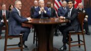 Prime Minister Rishi Sunak during a meeting with US President Joe Biden and Prime Minister of Australia Anthony Albanese at Point Loma naval base in San Diego, US, to discuss the procurement of nuclear-powered submarines under a pact between the three nations as part of Aukus, a trilateral security pact between Australia, the UK, and the US. Picture date: Monday March 13, 2023.