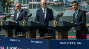 Secretary of Defence Lloyd J. Austin III greets British Prime Minister Rishi Surnak and Australian Primer Minister Anthony Albanese the AUKUS bilateral meeting San Diego, Calif, March 13, 2023. (DoD photo by Chad J. McNeeley)