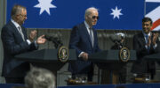 President Joe Biden, British Prime Minister Rishi Sunak and Australian Prime Minister Anthony Albanese speak at the AUKUS meeting in San Diego, March 13, 2023.