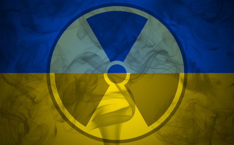 The risk of nuclear war and radiation pollution. Radiation sign.