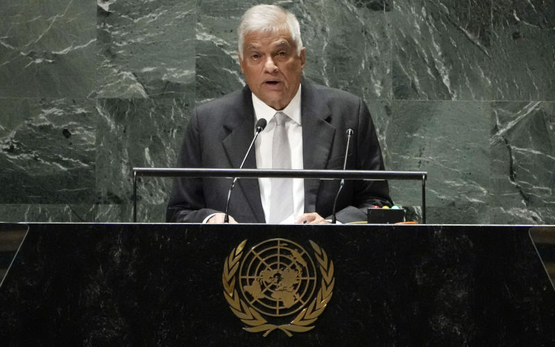 Sri Lanka's President Ranil Wickremesinghe addresses the 78th session of the United Nations General Assembly, Thursday, Sept. 21, 2023. Image: AAP/AP /Richard Drew