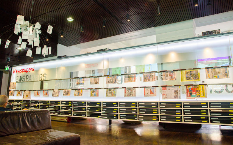 The Newspapers section in the library at Customs House building, Circular Quay. Sydney, Australia.