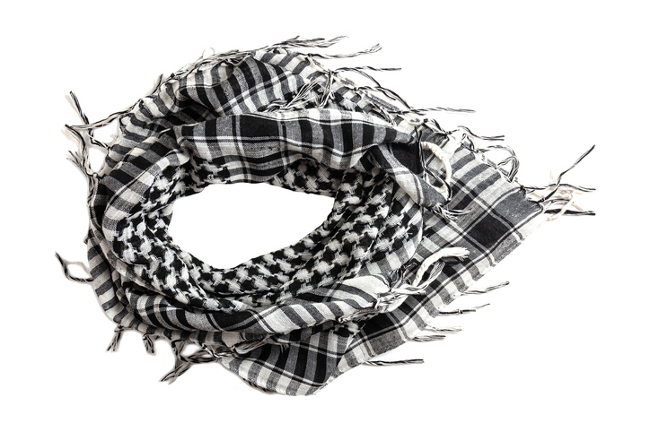 Black and white Keffiyeh isolated on white background. Image:iStock