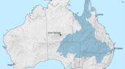 Map of the Great Artesian Basin in Australia. Map