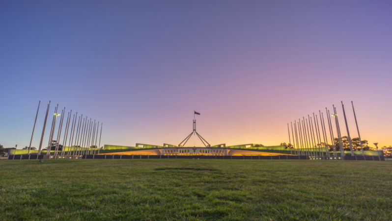 Beautiful scene of sunset at Parliament House Canberra, Australia
