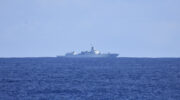 A supplied image obtained on Wednesday, February 26, 2025, of a Chinese Naval Ship in the Tasman Sea, in international waters about 350 nautical miles northeast of Australia’s Bass Strait . Image:AAP Image/Supplied by New Zealand Defence Force EDITORIAL USE ONLY
