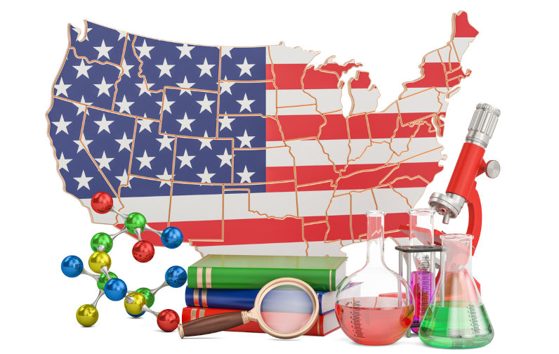 Scientific research in USA concept, 3D rendering isolated on white background. Image: iStock / AlexLMX