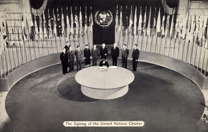 The Signing of the United Nations Charter, San Francisco on 26th June, 1945 Date: 1945. Contributor: Chronicle / Alamy Stock Photo Image ID: G3D302