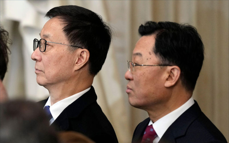 Washington, United States. 20th Jan, 2025. China's Vice President Han Zheng stands with Xie Feng, China's Ambassador to the U.S., right, during the 60th Presidential Inauguration in the Rotunda of the U.S. Capitol in Washington, Monday, Jan. 20, 2025. Pool photo by Photo/Julia Demaree Nikhinson/UPI Credit: UPI/Alamy Live News. Contributor: UPI / Alamy Stock Photo Image ID: 2S844RK