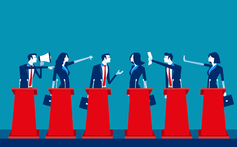 Politicians participating in political debate. Concept business team vector illustration, Teams, Debate, Meeting. Image: iStock / uzenzen
