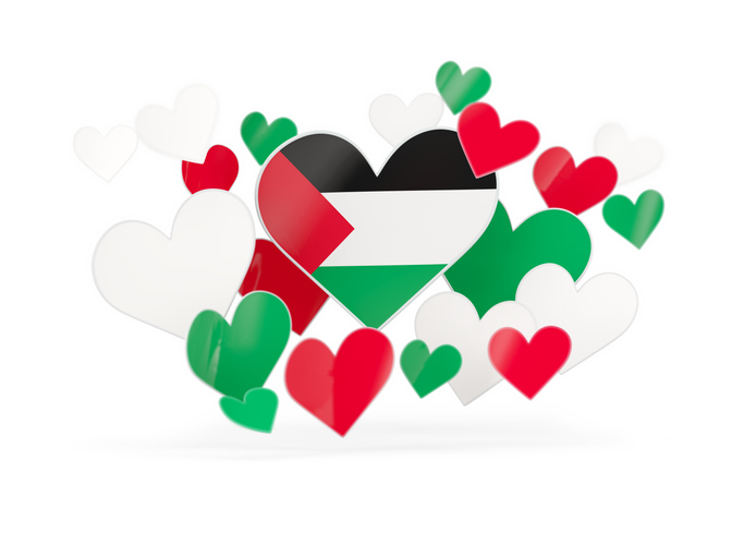 Flag of Palestine , heart shaped stickers on white. Image:iStock/ Mikhail Mishchenko