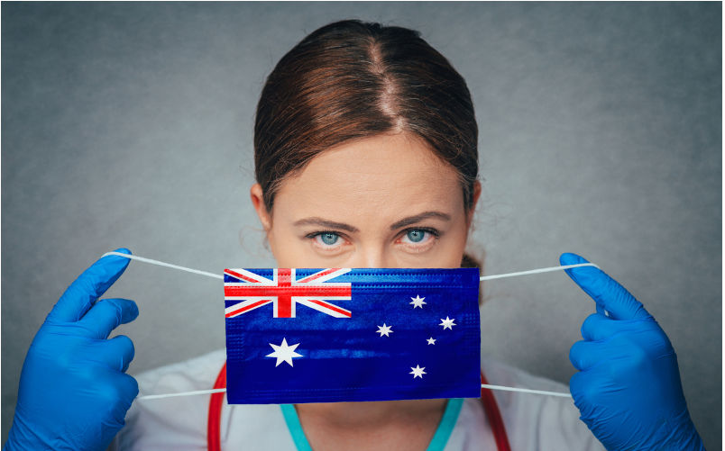 Doctor medical mask with Australia National Flag. Image: iStock / kovop58