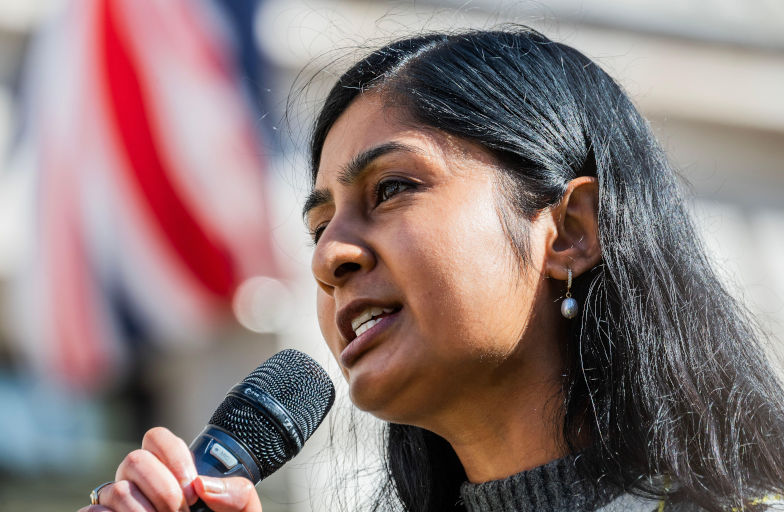 London, UK. 13th Sep, 2025. Zarah Sultana MP (now part of Jeremy Corbyns Your Party) speaks - A Stop Racism, Stop the Hate and stop the far right demonstration - A response to a far right protest - A ?Unite the Kingdom' march and rally organised by Stephen Yaxley Lennon, also known as Tommy Robinson. Credit: Guy Bell/Alamy Live News. Contributor:Guy Bell. Image ID:3CM39KR