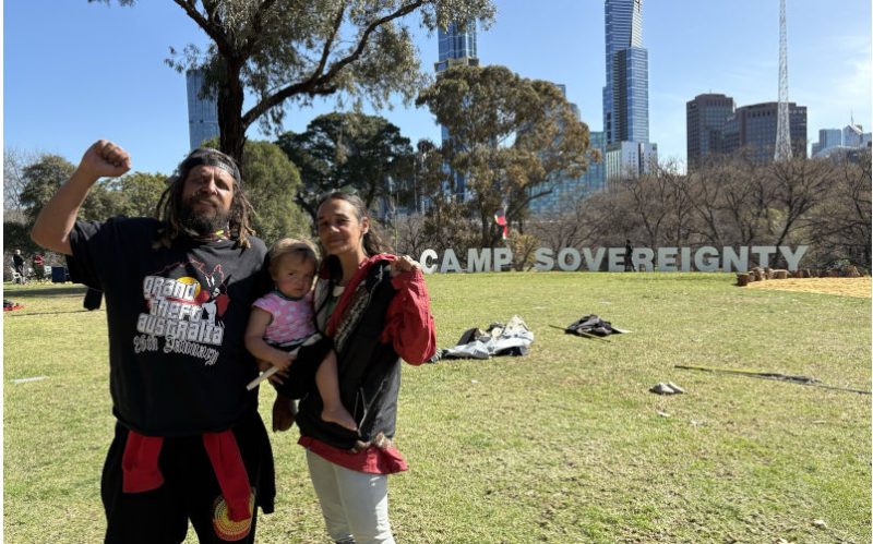 Photo of Camp Sovereignty on Friday 5 September 2025: happier times and peace restored at the site. Image: C. Photo credit: frontline activist Violet Coco