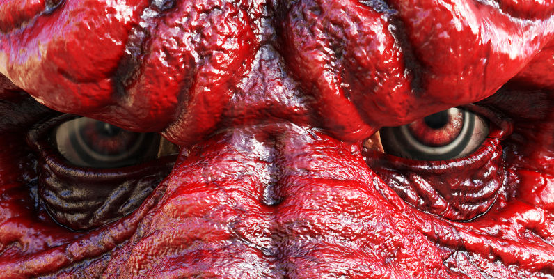 Closeup of a red devil's evil demonic eyes, 3D rendering. Image: iStock / Credit: sarah5
