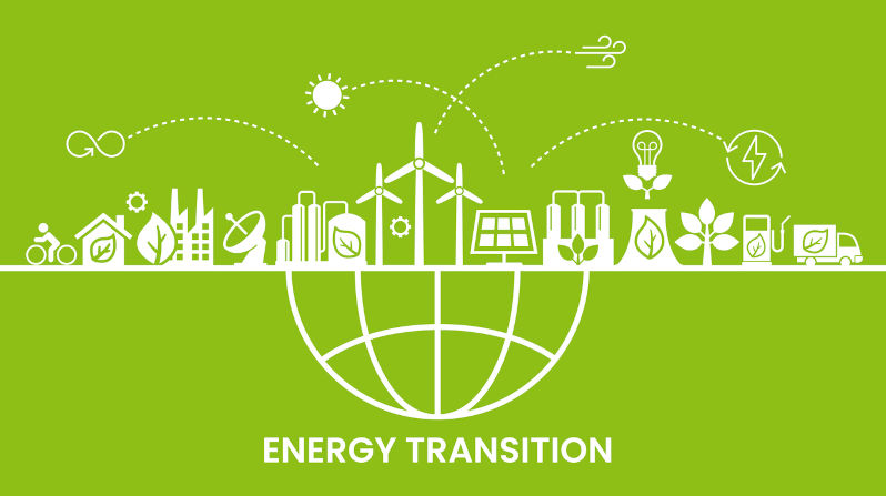 ENERGY TRANSITION. Transition to environmentally friendly world concept. Ecology infographic. Green power production. Transition to renewable alternative energy. Vector webdesign. Image: iStock / VLADGRIN