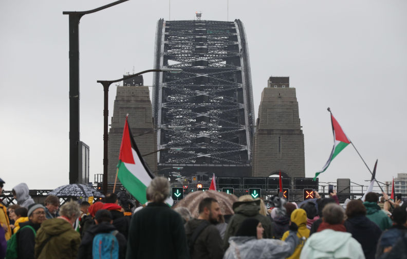 Sydney, Australia. 3rd August 2025. Tens of thousands of protesters take part in the ?March for Humanity across the Sydney Harbour Bridge. Save Gaza.? Credit Richard Milnes/Alamy Live News. ContributorRichard Milnes. Image ID3C83MNA
