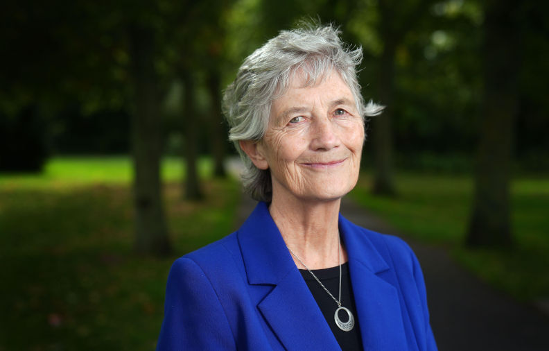 Catherine Connolly in Rathfarnham Castle Park during her campaign. Picture date Thursday October 9, 2025. Image Alamy. ContributorPA Images. Image ID3CWGK8N