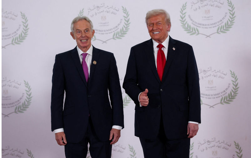 Monday October 13, 2025. US President Donald Trump and former Prime Minister Tony Blair pose for a photo at the Sharm El Sheikh Peace Summit in Egypt. Image Alamy. ContributorPA Images. Image ID3CX08T1