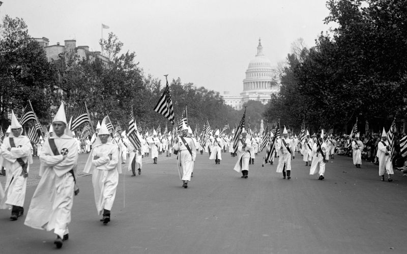 Ku Klux Klan parade, Washington DC, United States of America. Image shot 1926. Exact date unknown. Image Alamy. ContributorGL Archive. Image IDDXT39M