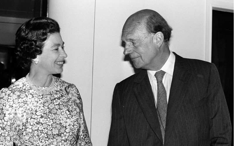 Lord Charteris during the Silver Jubilee visit to Ulster with the Queen to whom he was Private Secretary between 1972 and 1977. Image Alamy. ContributorPA Images. Image IDG4W1G6