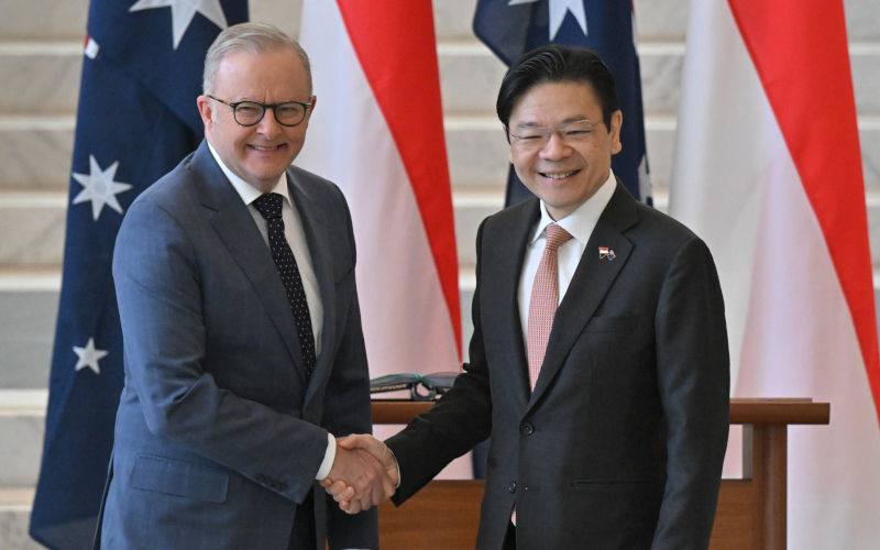 Prime Minister Anthony Albanese meets with Singapores Prime Minister Lawrence Wong during a AustraliaSingapore Annual Leaders Meeting Parliament House in Canberra, Wednesday, October 8, 2025. Image AAP Mick Tsikas