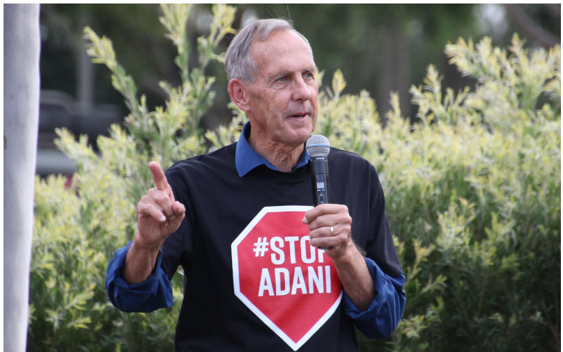 Sydney, Australia. 20th April 2019. The Stop Adani convoy held a rally in Sydney at Bowling Green in Parramatta Park. The Stop Adani convoy departed Hobart on April 17 and will make various stops on its way to the Galilee Basin, holding rallies along the way, before heading to the capital, Canberra. The rally is organised by former Greens leader Bob Brown. Pictured former Greens leader Bob Brown. Credit Richard Milnes/Alamy Live News. ContributorRichard Milnes. Image IDT50J72