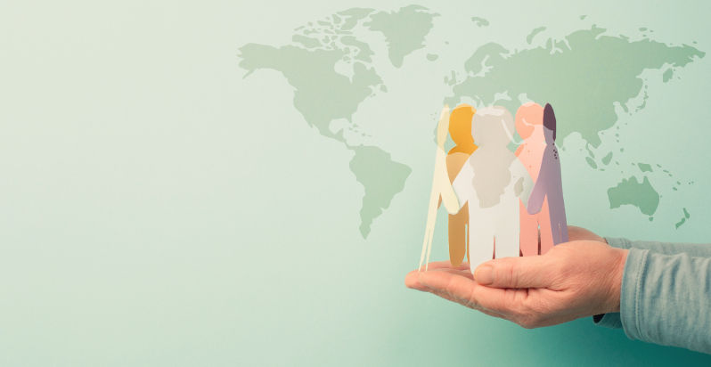 Humanitarian aid, human rights, friendship and respect, support and justice, multicultural team, no discrimination and racism. Image iStock / CreditBeritK