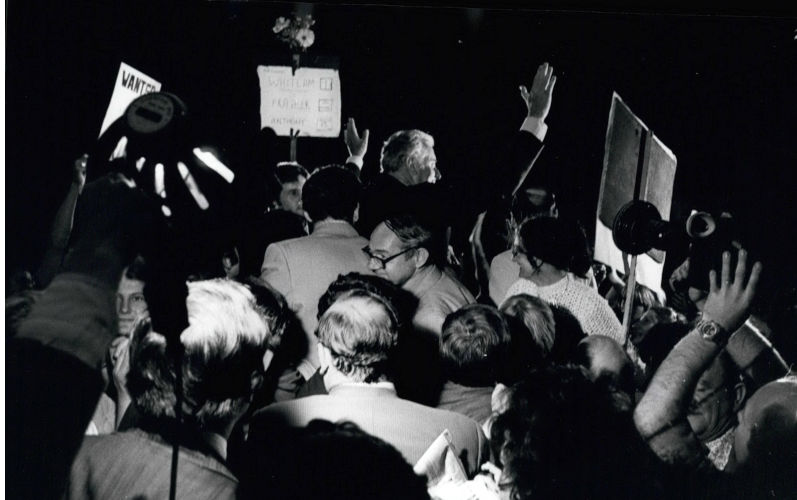 Nov. 11, 1975 Gough Whitlam opens his campaign. Image Cropped Alamy ContributorKeystone Press. Image IDE114NE