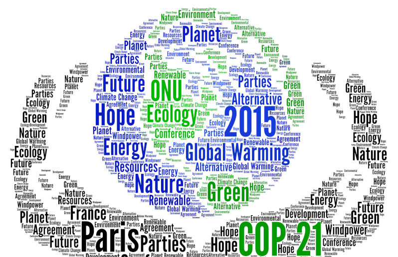 COP 21 word cloud concept in Paris 2015. Image iStock Creditricochet64