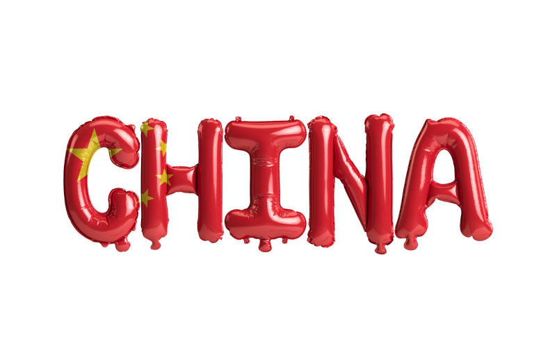 3d illustration of China letters balloons with flags colour isolated on white. Image iStock / CreditAphap