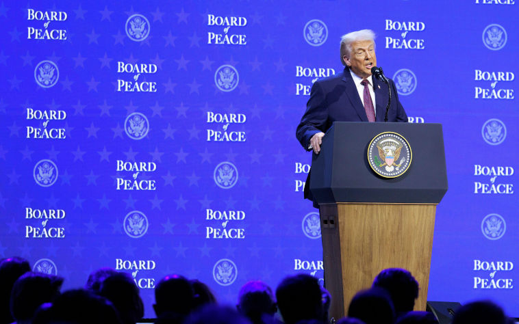 Davos, Switzerland. 22nd Jan, 2026. US President Donald Trump speaks at the Board of Peace meeting during the World Economic Forum (WEF) annual meeting in Davos Switzerland, on Thursday on January 22, 2026. Photo by World Economic Forum Jason Alden UPI Credit UPI Alamy Live News Image ID3DHJWH6