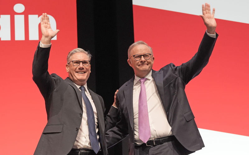 Prime Minister Sir Keir Starmer (left) and Australian Prime Minister Anthony Albanese during the Labour Party Conference at the ACC Liverpool. September 28, 2025. Image Alamy Image ID3CPY7X4