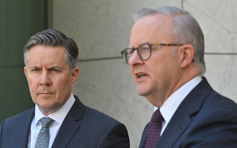 Minister for Health Mark Butler and Prime Minister Anthony Albanese at a press conference at Parliament House in Canberra, Wednesday, February 5, 2025. Image AAP Image Credit Mick Tsikas