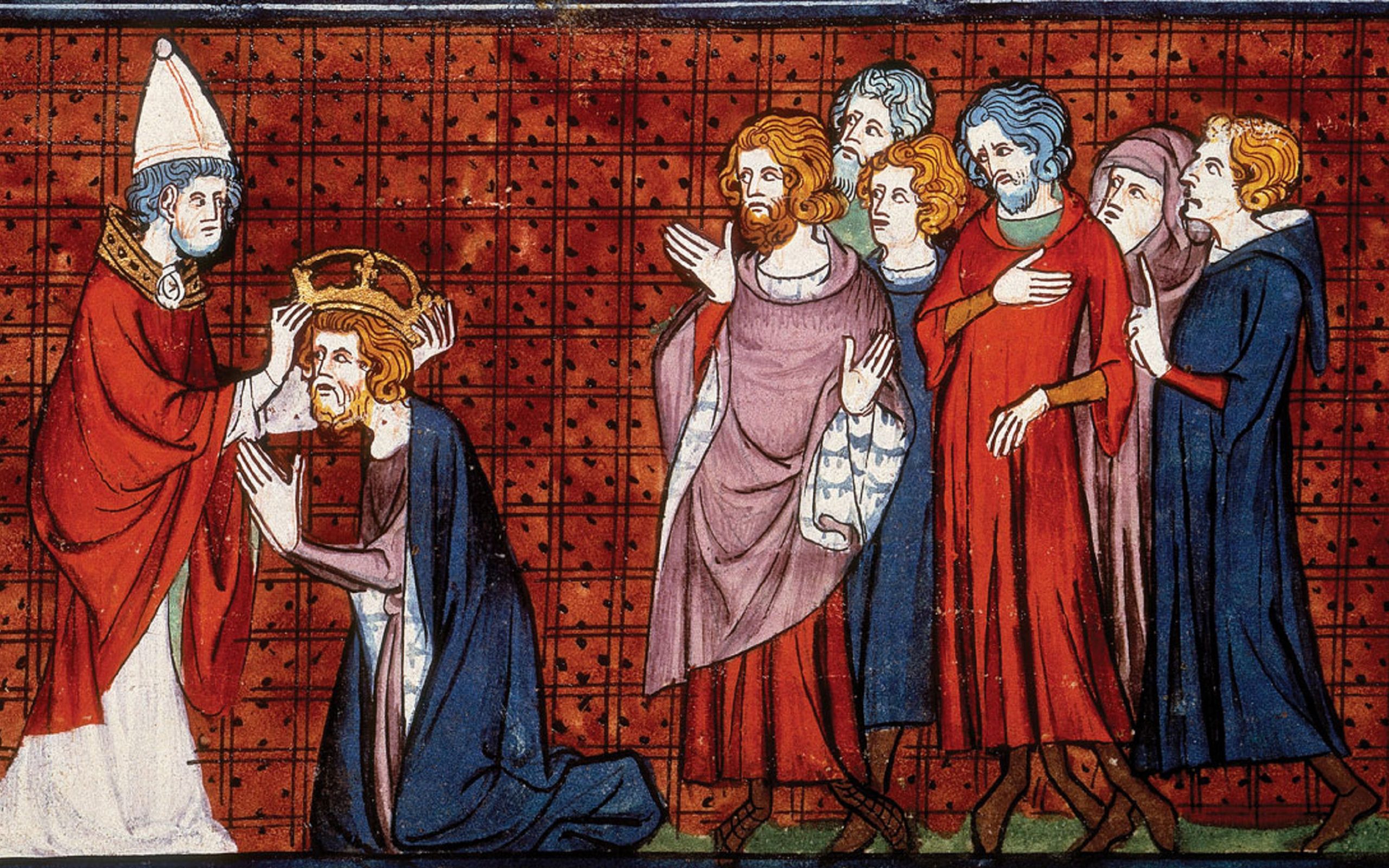 Pope Leo III crowns Charlemagne as Emperor on Christmas Day, 800, from Chroniques de France ou de St Denis, 14th century Image Wikimedia Commons By Levan Ramishvili from Tbilisi, Georgia Pope Leo III crowning Charlemagne as Emperor on Christmas Day, 800, from Chroniques de France ou de St Denis, 14th century, Public Domain, https commons.wikimedia.org w index.php?curid=84842579