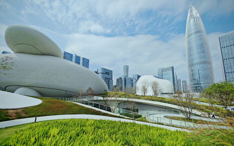 Mar 6 2026 Shenzhen, China A vibrant panoramic shot of the Shenzhen Talent Park in Nanshan District, Guangdong, showcasing modern architecture amidst lush greenery. Image iStock YiuCheung