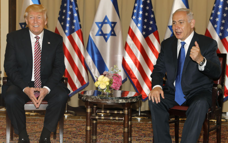 Israel Prime Minister Benjamin Netanyahu (R) and US President Donald Trump meet in Jerusalem on May 22, 2017. Photo by Menahem Kahana UPI. Alamy image ID W0MT3D