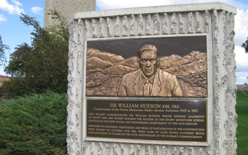 The plaque commemorating William Hudson, grandfather of Angus Taylor, who developed the Snowy Mountain scheme with a migrant workforce. By Celcom at English Wikipedia, CC BYSA 3.0, https commons.wikimedia.org w index.php?curid=17913258