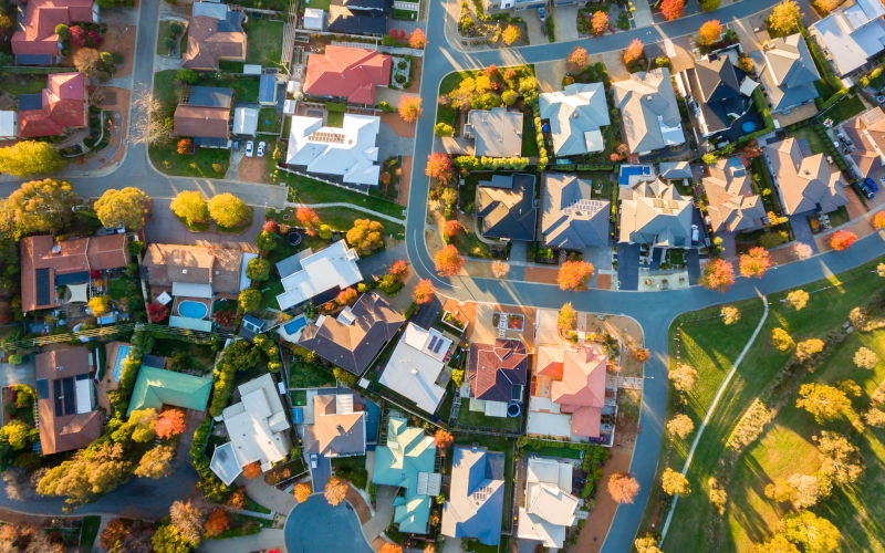 Typical Australian suburb from above in autumn Image iStock jandrielombard