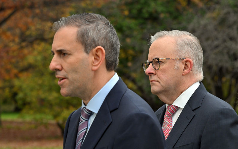 Treasurer Jim Chalmers and Prime Minister Anthony Albanese speak to journalists at a press conference in Canberra, Friday, May 15, 2026. Image AAP Mick Tsikas