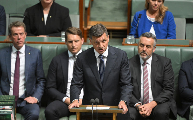 Leader of the Opposition Angus Taylor delivers his 202627 Budget Reply speech in the House of Representatives at Parliament House, Canberra, Thursday, May 14, 2026. Image AAP Image Mick Tsikas