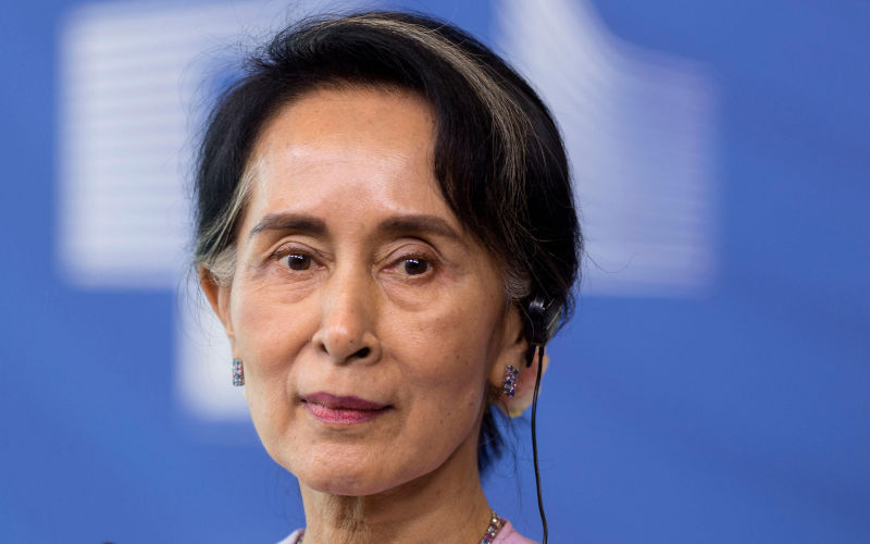 Belgium, Brussels, on 2017 05 02 Aung San Suu Kyi, Burmese Minister of Foreign Affairs, Nobel Peace Prize 1991, official visit to the European Union. Image Andia Credit Monasse Alamy Image ID KFYTJ3