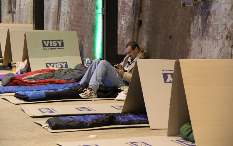 Carriageworks, Eveleigh NSW 2015. CEOs and politicians across Australia took part in the Vinnies CEO sleepout where they get to experience what it feels like to be homeless for one night and raise money for Vinnies charity. Image Richard Milnes Alamy Live News. Image IDD9KF1T