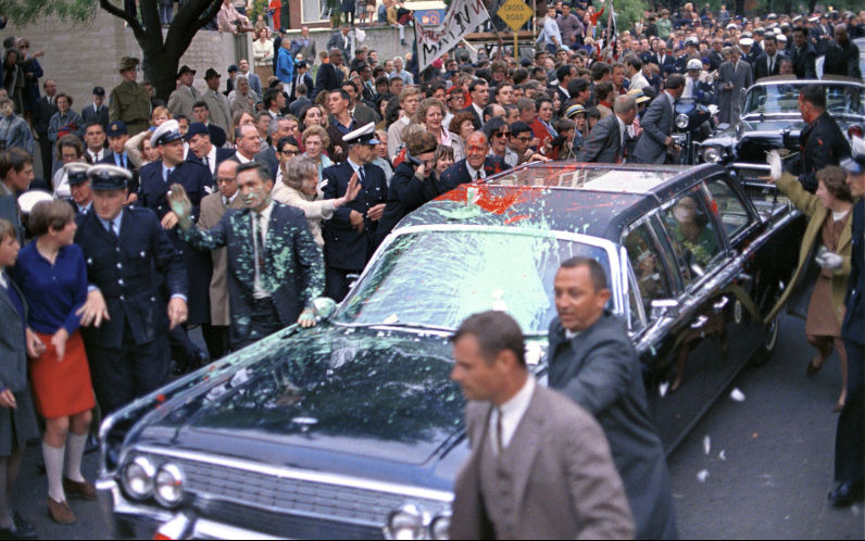 Motorcade of President Lyndon Johnson attacked by antiVietnam War protesters in Melbourne, Australia. Image Everett Collection Alamy IDCP4C7E