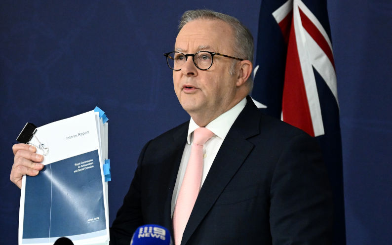 Prime Minister Anthony Albanese addresses media during a press conference at the Commonwealth Parliamentary Offices in Sydney, Thursday, April 30, 2026. AAP Image Dan Himbrechts