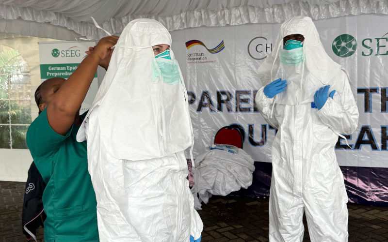 Nairobi, Kenya. 27th Apr, 2026. The Rapidly Deployable Expert Group on Health (SEEG) is presented at the World Health Summit in Nairobi. It takes immediate action, especially in the event of outbreaks of highly contagious diseases such as Ebola or Marburg fever, and trains local health staff on how to recognize symptoms early and control the spread of the disease. Mobile laboratories are provided for the detection of pathogens such as Ebola or MPox. Image Eva Krafczyk dpa Alamy Live News Image ID 3EBPXBY