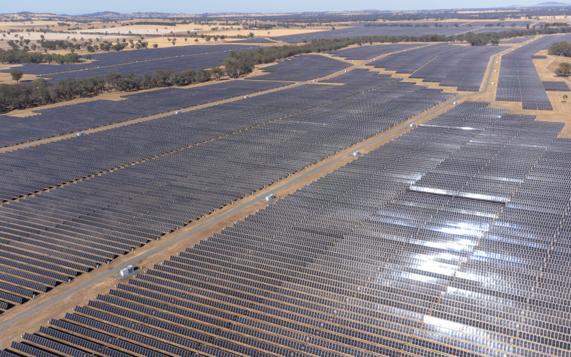 Aerial view of a solar farm at Walla Walla, in the Farrer electorate, NSW Australia