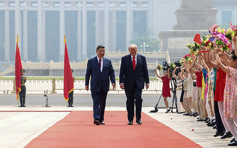Beijing, China. 14th May, 2026. Chinese President Xi Jinping holds a welcome ceremony for U.S. President Donald Trump, who is on a state visit to China, outside the Great Hall of the People prior to their talks in Beijing on Thursday, May 14, 2026. Photo by Chinese Foreign Ministry UPI Credit UPI Alamy Live News ID3EFDNA1