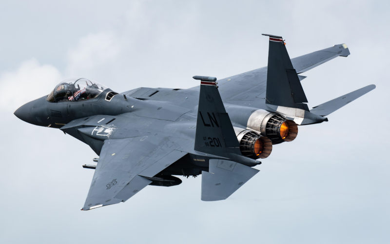 A McDonnell Douglas F15E Strike Eagle multirole fighter jet from the 48th Fighter Wing of the United States Air Force (USAF). Alamy IDWA3929
